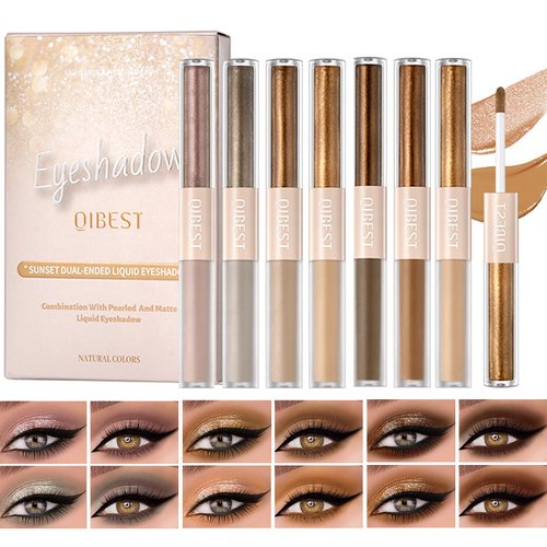 DENESTUP 6Pcs Liquid Glitter Matte Eyeshadow, Neutral Brown Liquid Glitter Eyeliner and Matte Cream Eyeshadow 2 in 1, Quick Drying, Easy to Apply, Shimmer Matte Eyeshadow Makeup Set