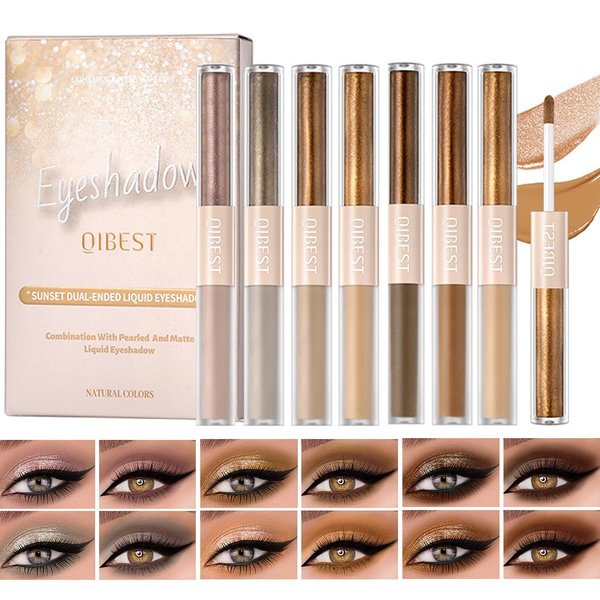 DENESTUP 6Pcs Liquid Glitter Matte Eyeshadow, Neutral Brown Liquid Glitter Eyeliner and Matte Cream Eyeshadow 2 in 1, Quick Drying, Easy to Apply, Shimmer Matte Eyeshadow Makeup Set