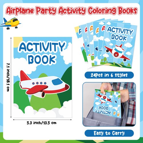 JAPBOR Airplane Party Coloring Books - 24PCS Mini Airplanes Theme Activity Color Book Bulk for Kid Party Favors, Cartoon Plane Small Coloring Pages for Birthday Gifts Class Drawing Painting Game