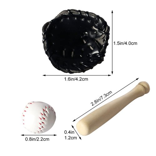 LOGOFUN Miniatures Sports Baseball Kits Mini Baseball Bat Toy Miniature Baseball Bat Glove and Ball for Dollhouse Accessories - 2.87X0.47X0.47in