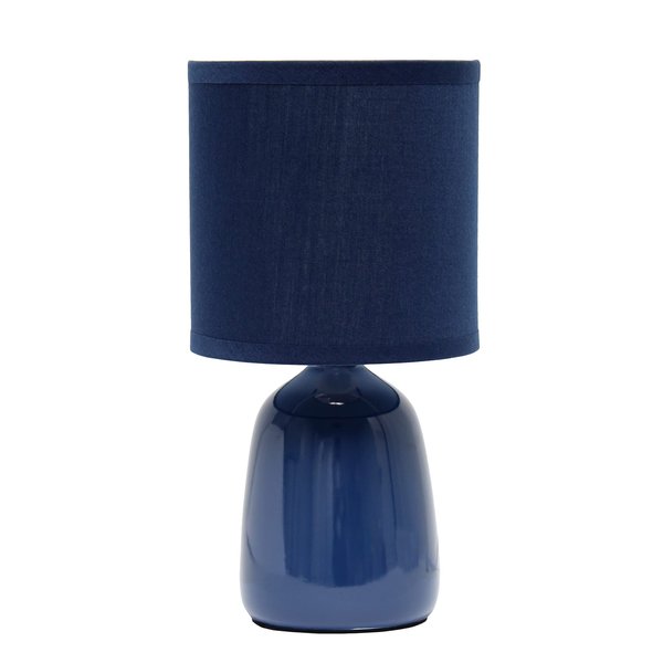 Simple Designs LT1134-NAV 10.04" Tall Traditional Ceramic Thimble Base Bedside Table Desk Lamp w Matching Fabric Shade for Home Decor, Nightstand, Bedroom, Living Room, Entryway, Office, Navy