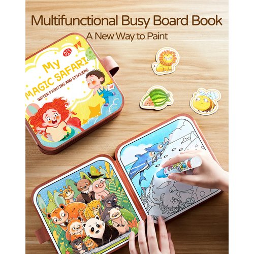 WITBLAN 2-in-1 Busy Board Montessori Toys for Toddlers, Reusable Water Painting Books, Busy Book Sensory Toys Birthday Gifts Ages 1-4 Year Old, Kids Learning Educational Toy Travel Activities