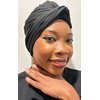 SWIG Swim Turban - Black, Waterproof, Non-Slip, Snug Easy Grab n You Go, Chlorine, Saltwater, UV Defense, Natural Hair Protection Silicone Cap & Bonus Waterproof Travel Tote Beach Bag w/Strap Buckle