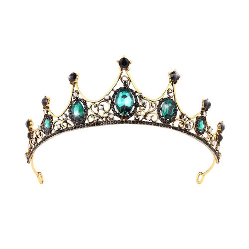 FRCOLOR Green Rhinestone Crown, Vintage Queen Crown, Baroque Crown, Princess Crown for Women, Birthday Crown, Bridal Tiara for Wedding Pageant Prom Halloween (Green)