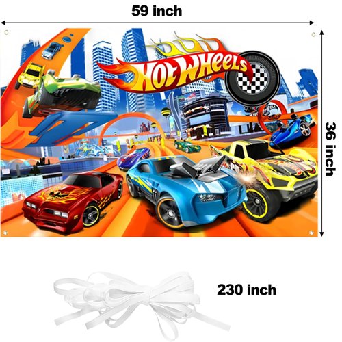 Hot Cars Birthday Banner Backdrop for Wheels Birthday PartyBackdrop,race car birthday party supplies，race car birthday party supplies,Birthday Party Background banner(5x3ft)