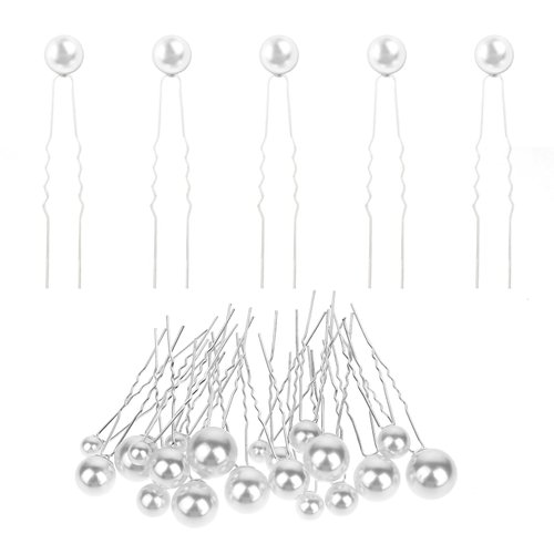 36 Pcs Wedding Pearl Hair Pins, Bridal Hair Accessories, Bridal Hair Pins Bridal Pearl Rhinestone Hair Pins Clips U Pearl Shaped Hair Pins for Brides Bridesmaid Girl Women (Single Pearl Hair Pins)