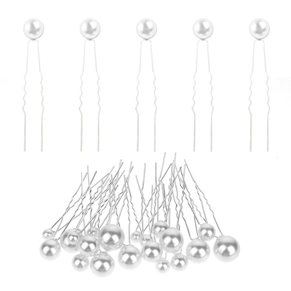 36 Pcs Wedding Pearl Hair Pins, Bridal Hair Accessories, Bridal Hair Pins Bridal Pearl Rhinestone Hair Pins Clips U Pearl Shaped Hair Pins for Brides Bridesmaid Girl Women (Single Pearl Hair Pins)
