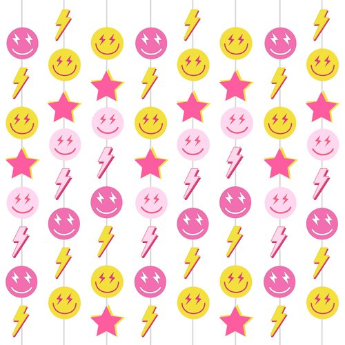 8PCS Preppy Party Decorations Preppy Room Decor Smiling Face Banners Preppy School Supplies Happy Face Banners Preppy Birthday Decorations for Girls Birthday Hot Pink Party Decorations