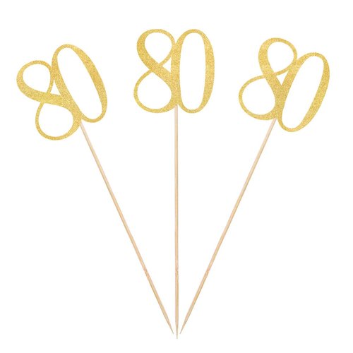 Gold Glitter 80th Birthday Centerpiece Sticks, 12-Pack Number 80 Table Topper Anniversary Party Decorations