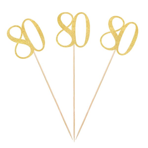 Gold Glitter 80th Birthday Centerpiece Sticks, 12-Pack Number 80 Table Topper Anniversary Party Decorations