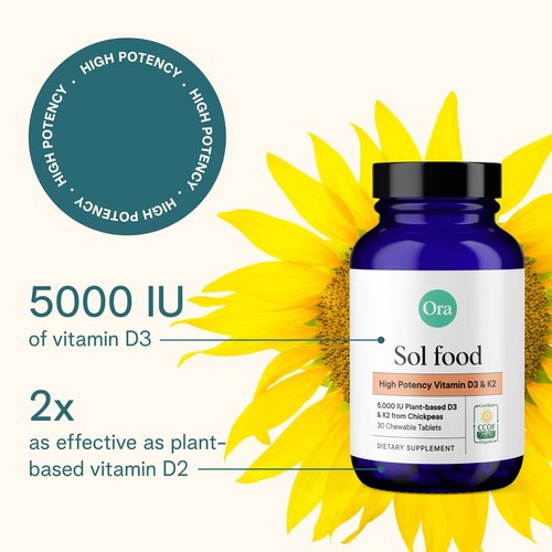 Ora Organic Vitamin D3 2000IU - Vegan Vitamin D Chewables from Lichen for Bone Health, Immune Support, & Mood | Maximum Absorption - 1 Month Supply, 30 Vegan Chewable Vanilla Tablets