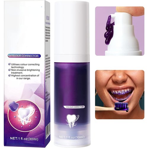 Whitening Toothpaste,Purple Corrector Toothpaste for Teeth Whitening,Non-invasive Brightening Tooth Treatment, Purple Water-Soluble Dye to Correct Yellow Teeth