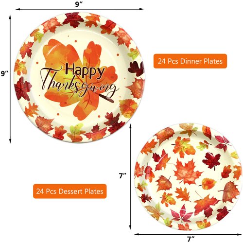 ceiba tree 48pcs Thanksgiving Paper Plates Disposable Dinner Plates and Dessert Plates Dinnerware Set for 24 Guests Happy Friendsgiving Autumn Fall Party Supplies