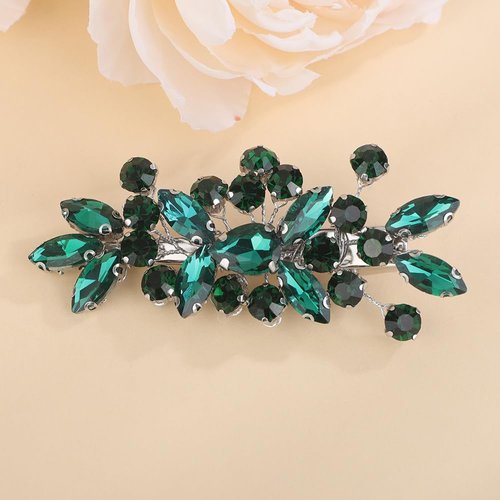 BERYUAN Teardrop Crystal Rhinestone Hair Clips Women Wedding Rhinestone Hair Clips Rhinesotne Crystal Handmade Wedding Headpiece for Women (peacock green)
