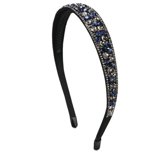 LONEEDY Super Sparkly Rhinestone Headband with Teeth,Colorful Crystal Diamond Non-slip Hard Headband for Women and Girls Bling Hair band for Women's Hair (Wide-Blue)