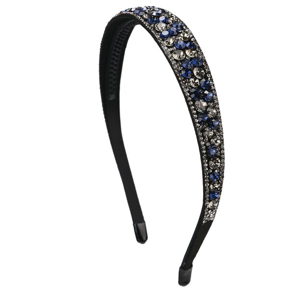 LONEEDY Super Sparkly Rhinestone Headband with Teeth,Colorful Crystal Diamond Non-slip Hard Headband for Women and Girls Bling Hair band for Women's Hair (Wide-Blue)