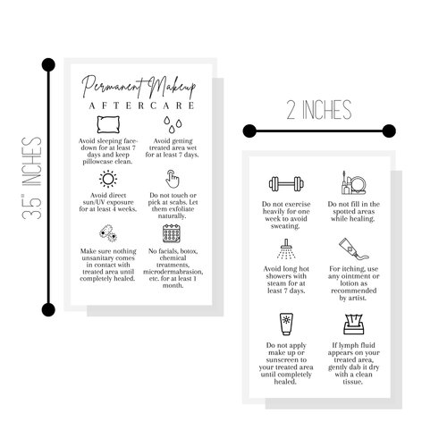 Permanent Makeup PMU aftercare Instructions Minimalist | 50 pk 2 x 3.5” business cards Makeup Artist Tattoo Microblading, Lip Blushing, Eyeliner Client Cards How To Care for White and black Simple