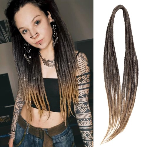 Hanne Fashion Double Ended Dreadlock Extensions 24 Inch 10 Strands DE Dreadlock Boho Style Croche...