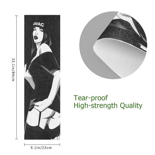 Hupery Sexy Rap Music Girl Skateboard Grip Tape Longboard Griptape Waterproof Grip Tape Sheet Sticker Deck Sandpaper Griptape 33.1x 9.1 inch