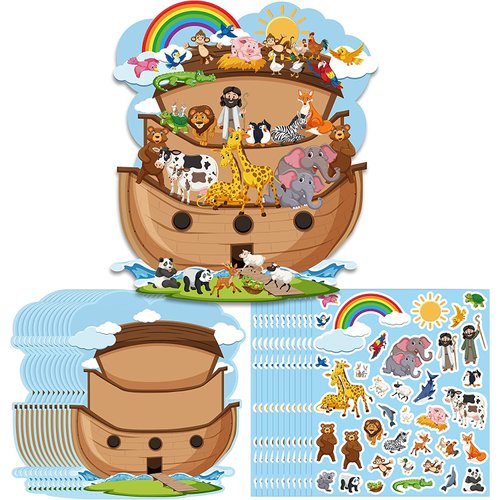 Haooryx Noah's Ark Scenes Stickers - 12-Set Noah's Ark Animal Sticker Scene Backgrounds Self-Adhesive Animal Sticker DIY Craft Kit Kid Sunday School Classroom Event Christmas Winter Xmas New Year Gift