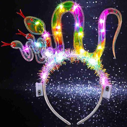 GENBREE Light Up Snake Headband Glowing Halloween Costume Hair Band Sparkly Medusa Cosplay Hair Accessories for Women
