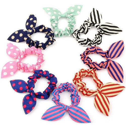 20 PCS Cute Baby Girl‘s Rabbit Ear Hair Tie Bands Ropes Ponytail Holder Elastic Cotton Stretch Hair Styling Tools Headband Scrunchie Hair Acdessories (Color Random)