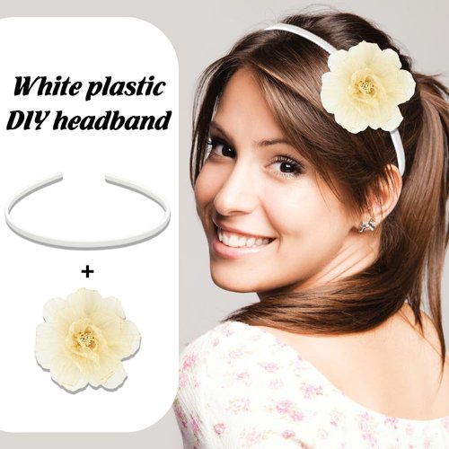 Lawie 20 Pack 5MM Thin Hard White Plastic Headbands Skinny Plain Blank Hairband with Comb Grip Teeth Slim Hair Hoop Holder Clasp Tiara Crown Base Headpiece Crafting DIY Accessories Bulk for Women Girl