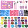 Temporary Glitter Tattoos Kit for Kids,32 Glitter Colors,165 Stencils,3 Glue,5 Brushes,1 Powder Puff,Adults & Kids Arts Glitter Make Up Kit,Holiday Gifts for Girls & Boys.