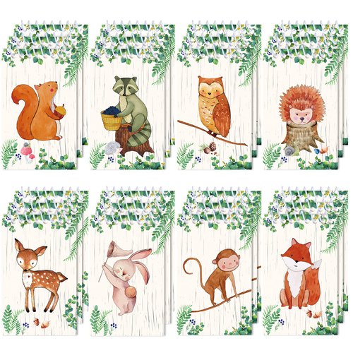 Clabby 24 pcs Woodland Creatures Mini Notepads, Forest Animal Party Favors Spiral Tiny Notebooks Bulk Teacher Classroom Reward Prizes Piñata Gift Bags Fillers for Boys Girls Birthday Party Supply