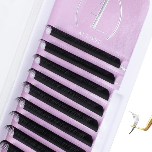 ALLOVE Eyelash Extension Cashmere Super Easy Fan Volume Lash Extensions 0.07mm CC Curl 8-15mm Mixed Tray Rapid Blooming Volume Lashes Self Fanning Lash Extension Supplies