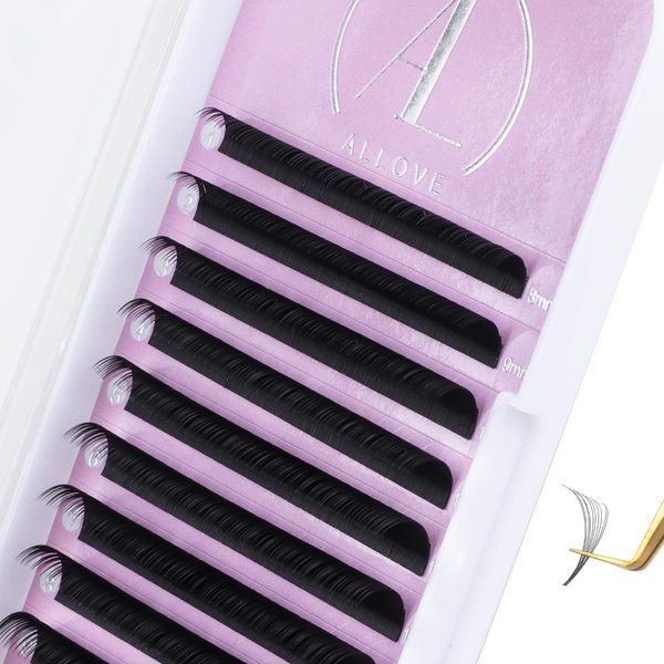 ALLOVE Eyelash Extension Cashmere Super Easy Fan Volume Lash Extensions 0.07mm CC Curl 8-15mm Mixed Tray Rapid Blooming Volume Lashes Self Fanning Lash Extension Supplies