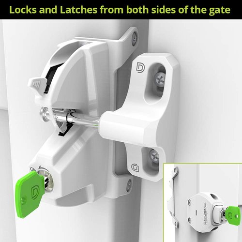 D&D Technologies LL3PWAWT LokkLatch Plus, Locking Privacy Gate Gravity Latch, Key Lockable on Both Sides of Gate, for Metal, Wood, and Vinyl Fences, White