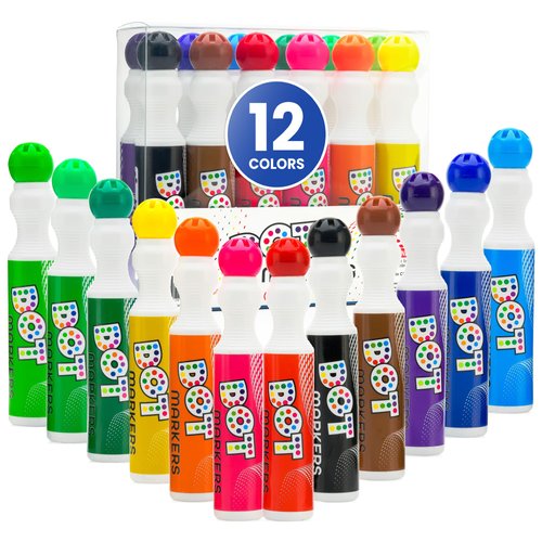 Darice Washable Dot Markers for Toddlers, 12 Colors (40ml 1.35oz) Paint Marker Dot Art Set, Water Based Non-Toxic Bingo Daubers for Kids