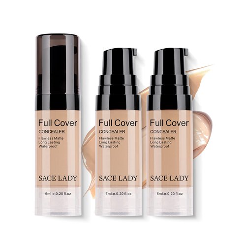 2 Colors Pro Full Cover Liquid Concealer Set, Waterproof Smooth Matte Flawless Concealer Foundation Corrector Kit for Eye Dark Circles Spots Face Concealer Makeup Base, 2 * 6ml/0.20Fl Oz