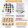 FUN-Z-PLAY 3 in 1 Montessori Wooden Beads Sequencing Toy Set & Lacing Beads Gift for 3 4 5 6 Year Old Toddler, STEM Preschool Learning Shape Stacker, Stacking Blocks with Puzzle Box for Kids Boy/Girl