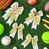 MTLEE Hair Bows for Girls, 10 Pcs Baseball Softball Hair Scrunchies with Double Layers Bows and White Ribbon, Sports Accessories for Cheer Ponytail Holder, Yellow