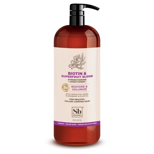 Soapbox Biotin & Collagen Super Fruit Hair Conditioner for Thin, Fine, Thinning Hair | Volumizing & Softening Conditioner to Promote Hair Growth, Strength, Fullness, 1 Liter Pump Bottle