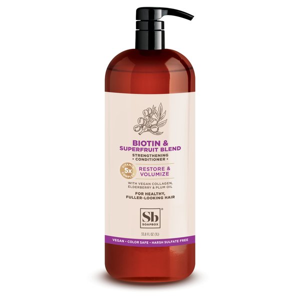 Soapbox Biotin & Collagen Super Fruit Hair Conditioner for Thin, Fine, Thinning Hair | Volumizing & Softening Conditioner to Promote Hair Growth, Strength, Fullness, 1 Liter Pump Bottle
