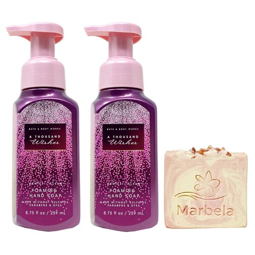 Bath & Body Works A Thousand Wishes 2 Pack Gentle & Clean Foaming Hand Soap Bundle with a Himalayan Salts Springs Bar Soap