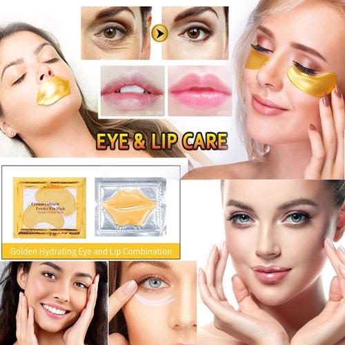 30 Pairs 24K Gold Eye Masks & Collagen Lip Masks, Crystal Collagen Eye Patches for Puffy Eyes, Dark Circles, Reducing Fine Lines, Cooling Collagen Skin Care Eye Masks for Men Women