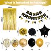 Black and Gold Birthday Decorations, Gold Black Foil Confetti Birthday Balloons Black Foil Balloon Happy Birthday Banner Pom Poms Gold Fringe Curtain for Men Women Birthday Party Decoration Supplies