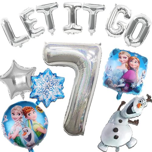 13 PCS Frozen Birthday Party Decorations-Snowman Birthday Party Balloons, Frozen Themed Birthday Party Foil Balloons for Children 7th Birthday Party