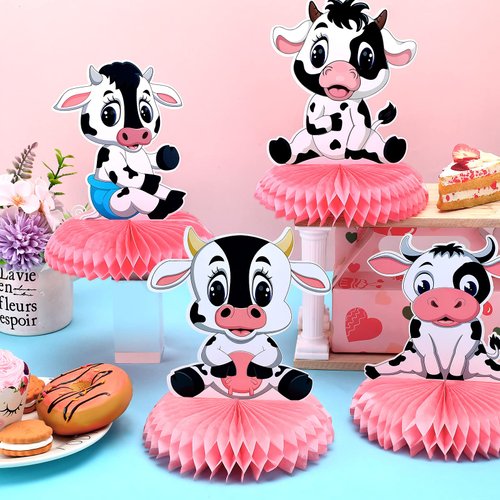 9 Pcs Cow Print Honeycomb Centerpieces Cow Theme Party Honeycomb Table Topper Pink Cow Party Decorations Farm Animal Cow Birthday Party Supplies Cow Print Party Supplies for Girl Cowboy Party Favors