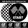 50 PCS Black and White Checkered Party Plates for Race Car Themed Party Decoration 7 Inches Race Car Birthday Paper Plates Checkered Disposable Dessert Plates for Boys Girls Race Car Party Supplies