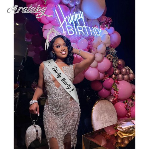 Araluky Dirty 30th Birthday Decorations for Her with 30th Birthday Sash for Women & Rhinestone Dirty Thirty Birthday Headband, Happy 30th Birthday Decorations for Women 30th Birthday Gifts for Her