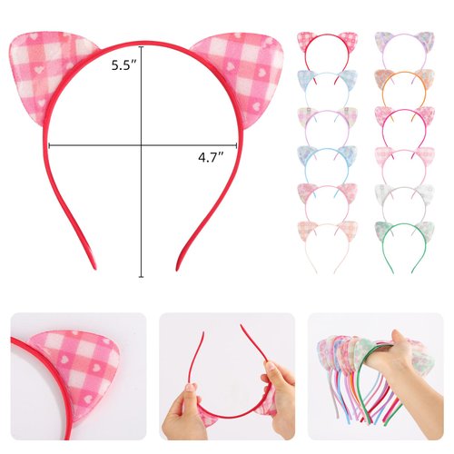 Tbestmax 12 Cat Ear Headbands Cute Flower Cat Headwear for Women and Girls Cat Costume Cosplay Daily Decorations Bunny Bow Headwear