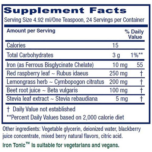 Vitanica Iron Tonic, Liquid Iron Supplement, Red Blood Cell Support, Vegan, 4 Ounce