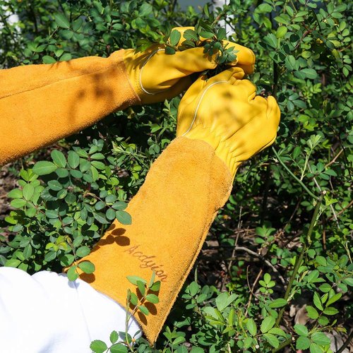 Acdyion Gardening Gloves for Women/Men Rose Pruning Thorn & Cut Proof Long Forearm Protection Gauntlet, Durable Thick Cowhide Leather Work Garden Gloves