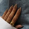Bronze Chrome Fall Press on Nails Medium Almond, KQueenest Metallic Brown Acrylic Fake Nails Medium Stiletto, Glitter Glue on Nails for Women Daily Party Wear, Glossy False Nails Press ons in 24 Pcs