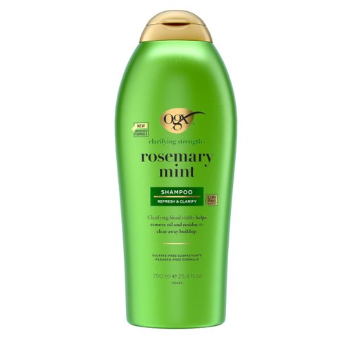 OGX Clarifying Strength + Rosemary Mint Shampoo, Clarifying Shampoo Visibly Helps Remove Oil & Residue to Clear Away Buildup from Oily Hair, Sulfate-Free Surfactants, 25.4 fl. Oz
